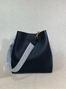 NEW Tory Burch Mcgraw Black Leather Bucket Shoulder Tote Bag - Picture 1 of 13