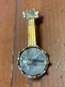 Vintage Banjo Pin / Brooch, Washington D.C. 1 3/4" x 3/4" With Clasp, Gold Tone - Picture 1 of 4