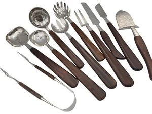 Lote de 10 utensilios para servir vintage de plata martillada de palo de rosa .925 Perú - Imagen 1 de 23
