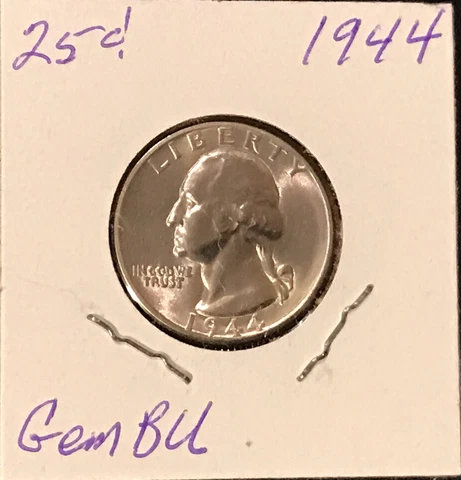 1944 Washington Silver Quarter Dollar Gem BU Free Shipping Cover