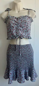 H&M Crop Top & Mini Skirt Floral Print Set Size Small - Picture 1 of 5