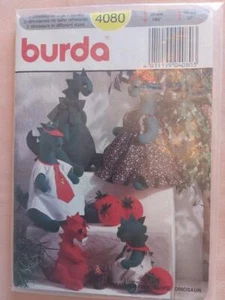 Burda 4080 Stuffed Toy Dinosaurs Family & Clothing Pattern Size 19 3/4 & 12" - Picture 1 of 2
