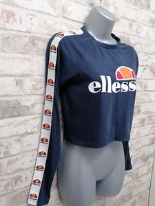 Ellesse Womens crop top Navy Blue Logo Tape - size 10 UK - Picture 1 of 12