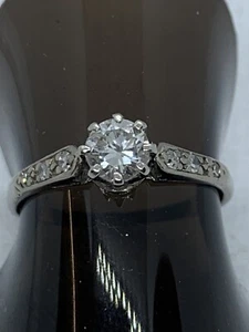 Vintage Platinum Old Cut Diamond Solitaire With Diamond Set Shoulders. Size L - Picture 1 of 14