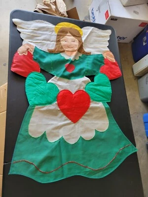 Bandera de jardín grande corazones de ángel vacaciones de Navidad 38" x 28" verde blanco rojo Foto 1 de 2
