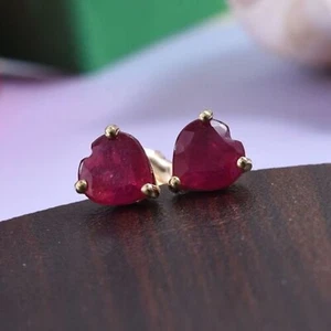 African Ruby Stud Earring in Yellow Gold Plated Sterling Silver For Women - Picture 1 of 3