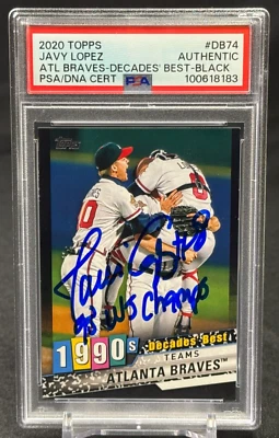 Auténtico autógrafo PSA Javy Lopez 2020 Topps Décadas Años 90 Mejor Negro #/299 Foto 1 de 2