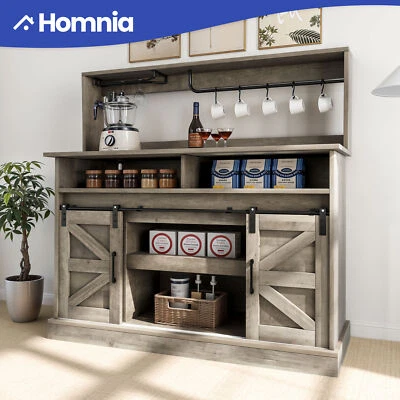 52" Cabinet Farmhouse Storage Home Bar Buffet Shelves Sliding Door Power Outlets - Image 1 of 4