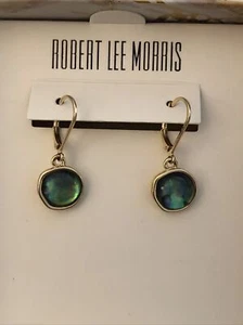 Robert Lee Morris Gold Tone Abstract Round Abalone Drop Earrings NIB - Picture 1 of 12