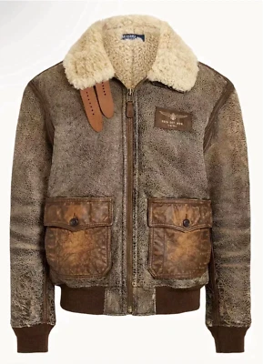 Abrigo Chaqueta Bombardero Polo Ralph Lauren Cuero de Oveja Envejecido Estilo RRL-M Foto 1 de 4