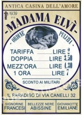 TARGA VINTAGE 1939 CASA DI TOLLERANZA "MADAMA ELVI' IMMAGINE RESTAURATA, BROTHEL