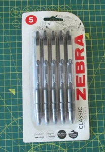 Zebra 5 Classic Smooth Ink Ballpoint Pens Black Medium Retractable - Picture 1 of 1