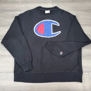 Champion Premium Reverse Weave Big Logo Black Crew Neck Sweatshirt Men's Size XL - Picture 1 of 7