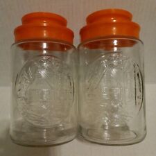 Vintage Glass CABIN Orange Lid Anchor Hocking COFFEE Tang Canister Jar Set Of 2