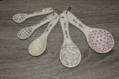 New Without Tag  Rae Dunn By Magenta Ceramic Measuring Spoon Set of 5 Stem Print - Image 1 of 2