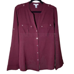 Blusa Calvin Klein Carrera Abotonada Talla L Oficina Pestaña Enrollable Manga Larga Borgoña - Imagen 1 de 9