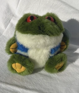Vintage Purr-fection 5 Zoll Sitzsack Plüsch mit Etikett Cushy Critter rote Augen Frosch MJC Streifen - Bild 1 von 5