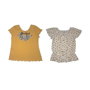 LILY BLEU Lot of 2 Floral Casual Blouses 16 XL Sunflowers Daisies Flutter Ribbed - Picture 1 of 22