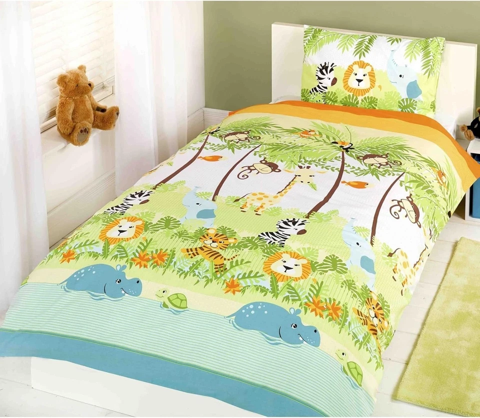 RAPPORT Jungle Animal Print Duvet Cover Boy Kids Single Quilt Bedding Bed Set Green Blue
