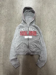 Felpa con cappuccio vintage Abercrombie donna piccola grigia felpa full zip patch Y2K - Foto 1 di 9