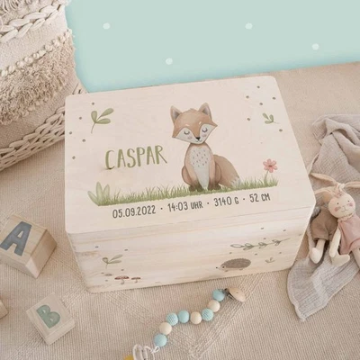 Peronalisierbare Erinnerungsbox "FUCHS" Erinnerungskiste Geschenk Geburt Kinder - Bild 1 von 4