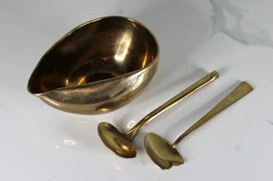 Vintage Messing unregelmäßig gebogen Schale mit Messing Utensilien 4 Zoll - Bild 1 von 12