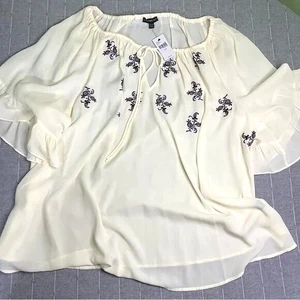 Top campesino crema bordado Lane Bryant 26/28 nuevo con etiquetas - Imagen 1 de 7
