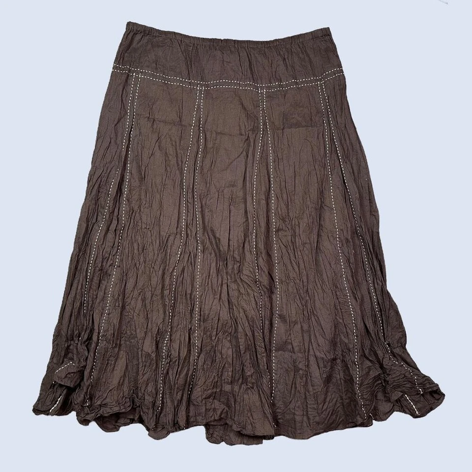 Falda midi vintage antigua azul marino Y2K marrón tiro bajo pradera para mujer talla 10 boho Foto 1 de 4