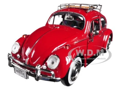 1966 VOLKSWAGEN CLASSIC BEETLE RED W/RACK 1/24 DIECAST CAR BY MOTORMAX 79559 - Image 1 of 4
