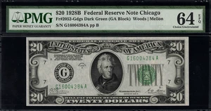 1928B $20 Federal Reserve Note Chicago FR.2052-G - Graded PMG 64 EPQ - Picture 1 of 2