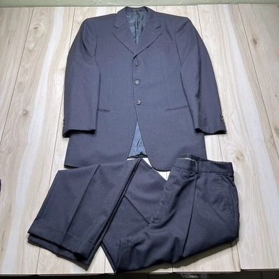 ARMANI Collezioni Pinstripe Wool Suit Mens 40R 34x30 Black Made In Italy - Image 1 of 4