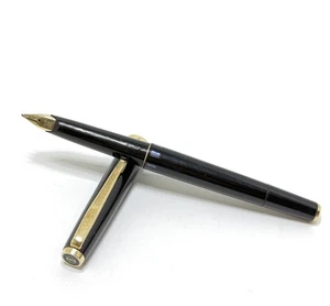 Penna stilografica a stantuffo Geha "Rolled Gold" | nera | molla oro 14 ct #fü - Foto 1 di 6