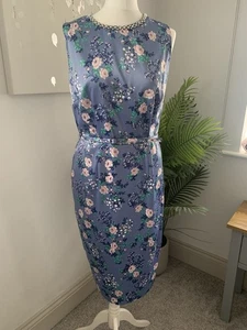 Monsoon Satin Blue Floral Dress Size 14 - Picture 1 of 4