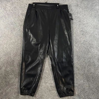 DKNY Pants L Faux Leather Elastic Waist Lined Pockets Streetwear Edgy Punk Moto - Image 1 of 4