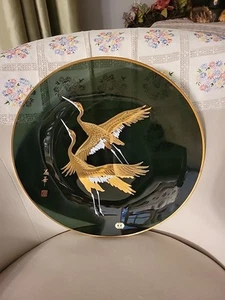 G.R.G. Piatto ornamentale in vetro giapponese con gru volanti oro merce lacca - Foto 1 di 6