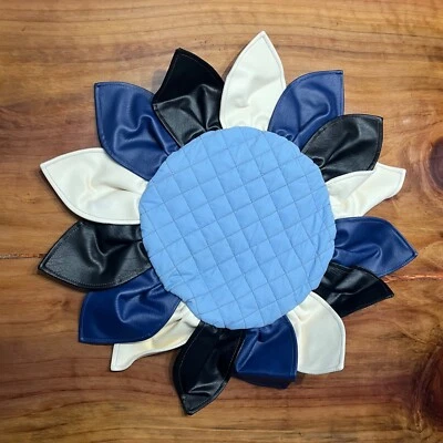 Винтажный 70-х 80-х лоскутное одеяло цветок подушка чехол синий кожаный кремовый S19 - Изображение 1 из 4