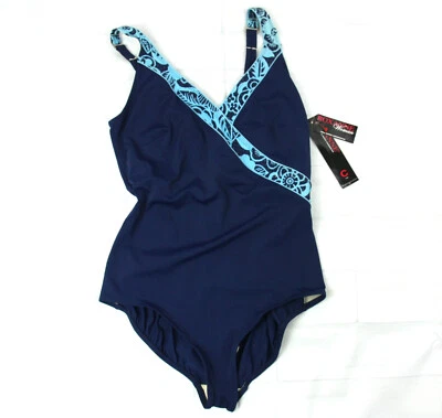 Terno de banho vintage Deadstock Roxanne floral surplice peça única 46 C NOVO - Imagem 1 de 4