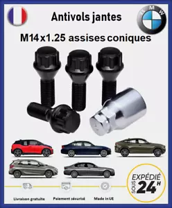 Ecrous antivol de roues noir BMW M14x1.25 assises coniques 27mm - Picture 1 of 1