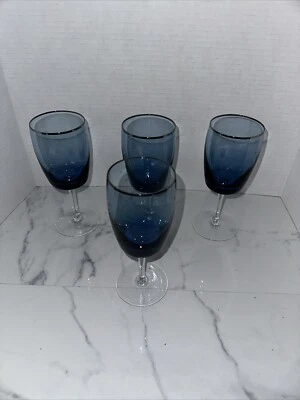 Винтажный Gorham кристалл синий Summer небо платиновая отделка винный бокал набор из 4 как есть - Изображение 1 из 4