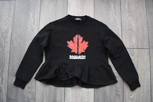 DSQUARED2 FOR KIDS GIRLS 10 YEARS DSQUARED2 SWEATSHIRT PEPLUM MAPLE PRINT BLACK - Picture 1 of 10