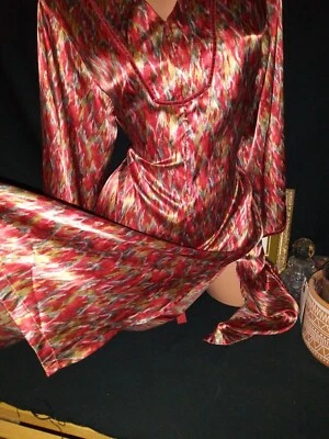Vtg Satin Zip Up Nightgown Long Gown multicolor wEDDING Slit Gown Long Nightgown - Image 1 of 4