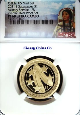 2021 S NGC Proof 69 UCAM Native American Military Service Dollar ☆ First Release - Image 1 of 2