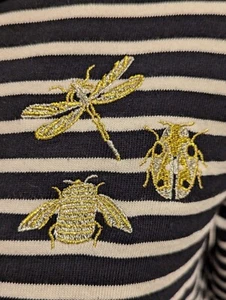 joules stripe dress 12 Womens gold embroidered bee ladybird dragonfly casual vgc - Picture 1 of 10