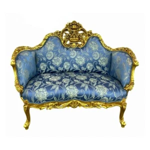 Settee Rococo Vintage - Blue and Gold Elegance for Two - Picture 1 of 2