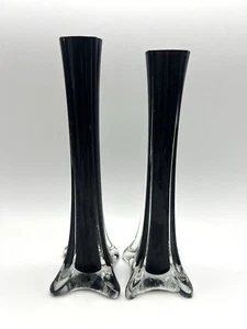 2er Set Vintage lila Glas Eiffelturm Blumen Vasen 9,5" T - Bild 1 von 6