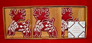 3 Rustic Plush Red Felt Reindeer Hand Made Holiday Christmas tree Ornaments NIB - Picture 1 of 8