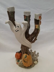 Fitz and Floyd Halloween Harvest Ghost Tapered Candleholder Candelabra with Box - Picture 1 of 9