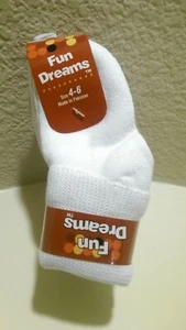 Fun Dreams Kids Turn Cuff Socks White Size 4-6 New 6 Pairs - Picture 1 of 8