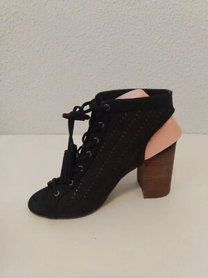 Jessica Simpson Negro Imitación Cuero Borla Con Cordones Tacón Abierto Puntera 4" Tacones Talla 9 M Foto 1 de 4