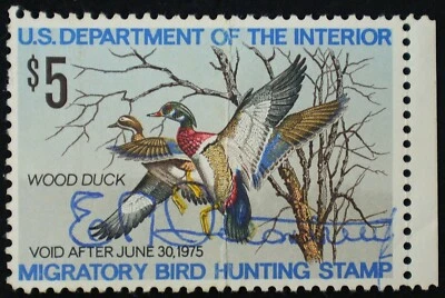 U.S. Used Stamp Scott #RW41 $5 Federal Duck Hunting Sheet Margin. Very Fine. - Image 1 of 2